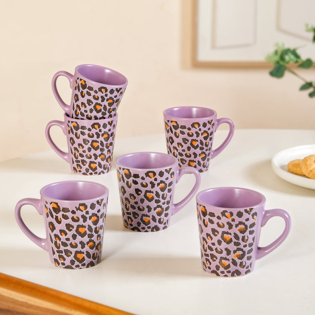 Leopard Print Mug Lilac Set Of 6 220ml Nestasia