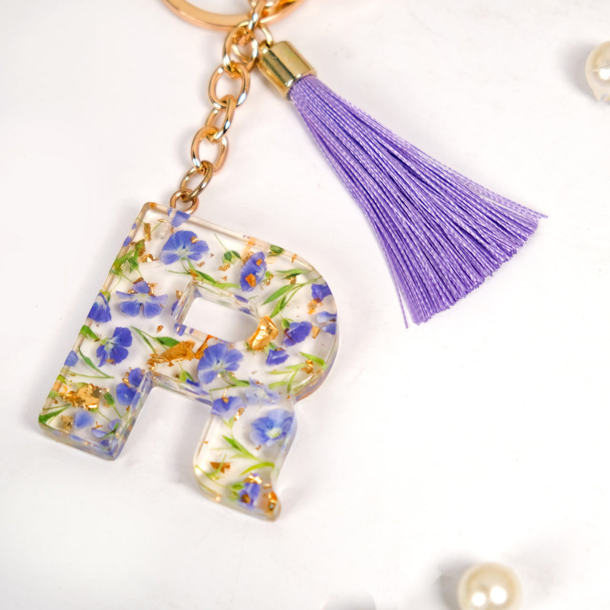 Lush Lilac Floral Accents R Keychain Nestasia