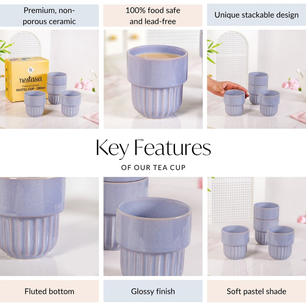 Snugsy Lilac Stackable Ceramic Cup Set Of 4 280ml Nestasia