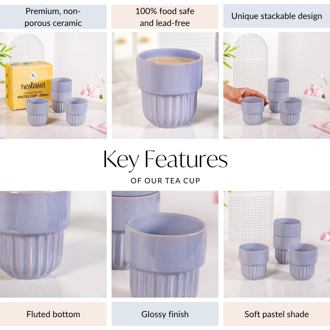 Snugsy Lilac Stackable Ceramic Cup Set Of 4 280ml Nestasia