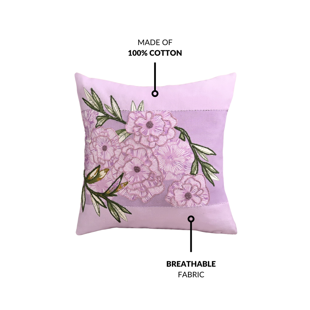 Lilac Meadow Embroidered Cushion Cover 40x40cm Nestasia