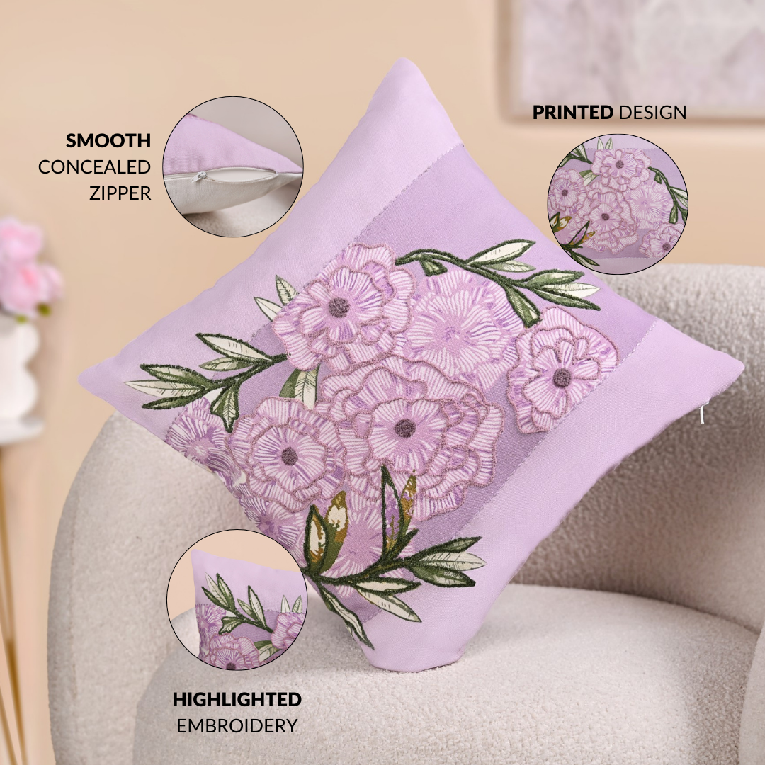 Lilac Meadow Embroidered Cushion Cover 40x40cm Nestasia