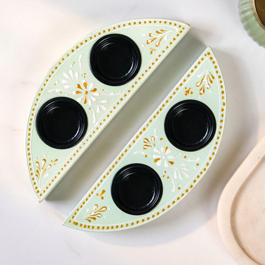 Linea Handpainted Tealight Holder With Candles Set Of 2 Nestasia