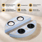 Linea Wooden Tealight Holder Blue Set Of 2 Nestasia