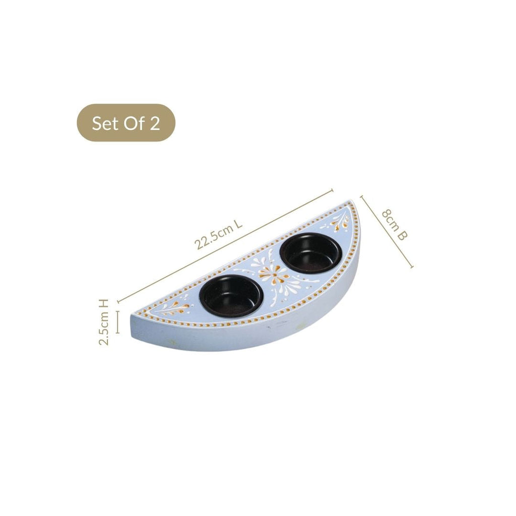 Linea Wooden Tealight Holder Blue Set Of 2 Nestasia