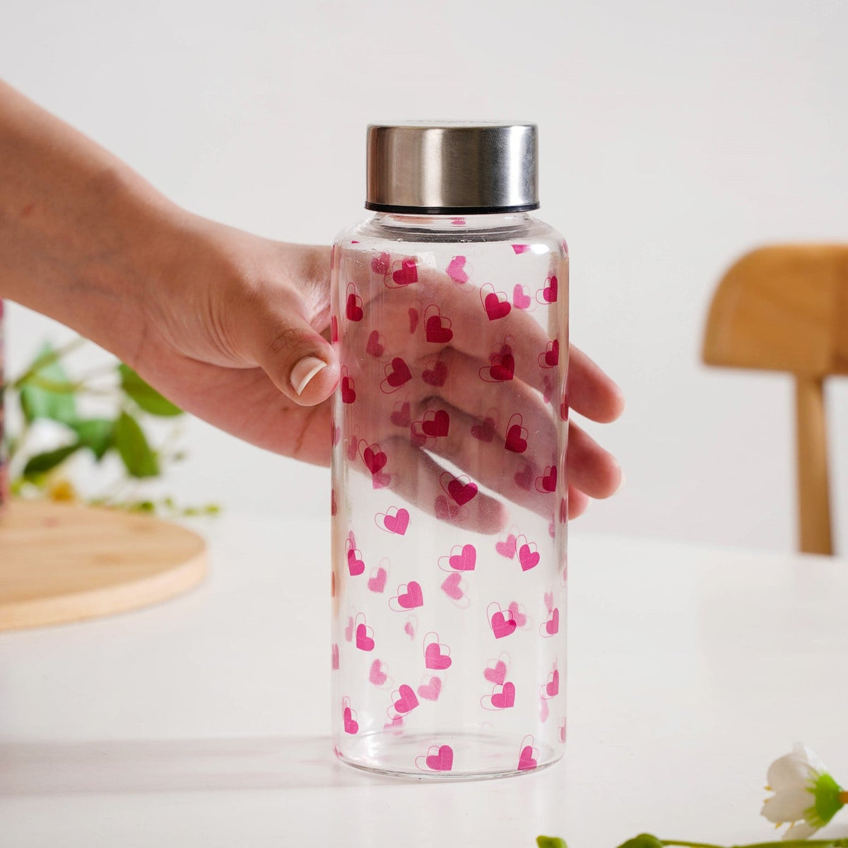 Little Hearts Glass Water Bottle 500ml Nestasia