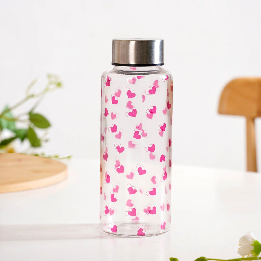 Little Hearts Glass Water Bottle 500ml Nestasia