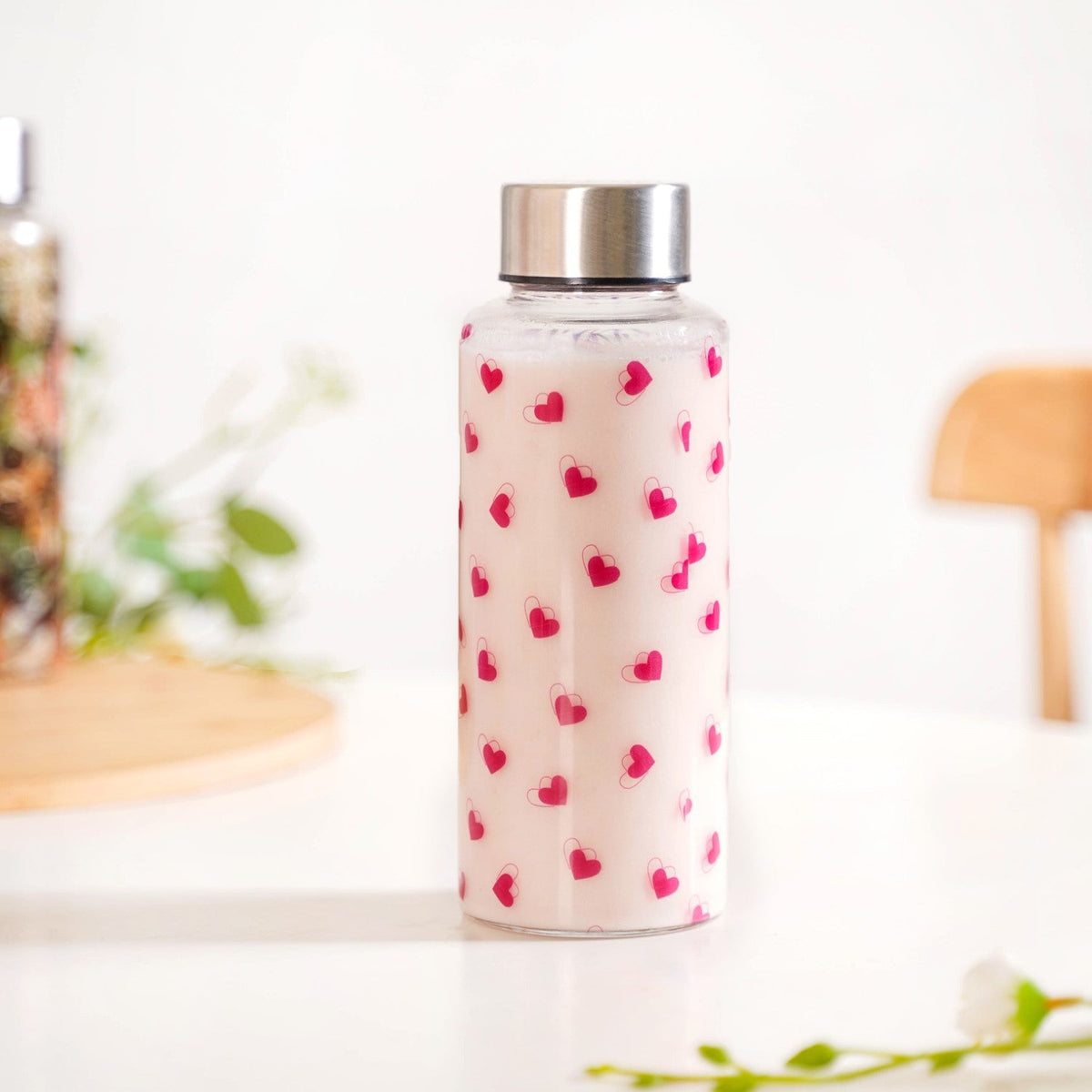 Little Hearts Glass Water Bottle 500ml Nestasia