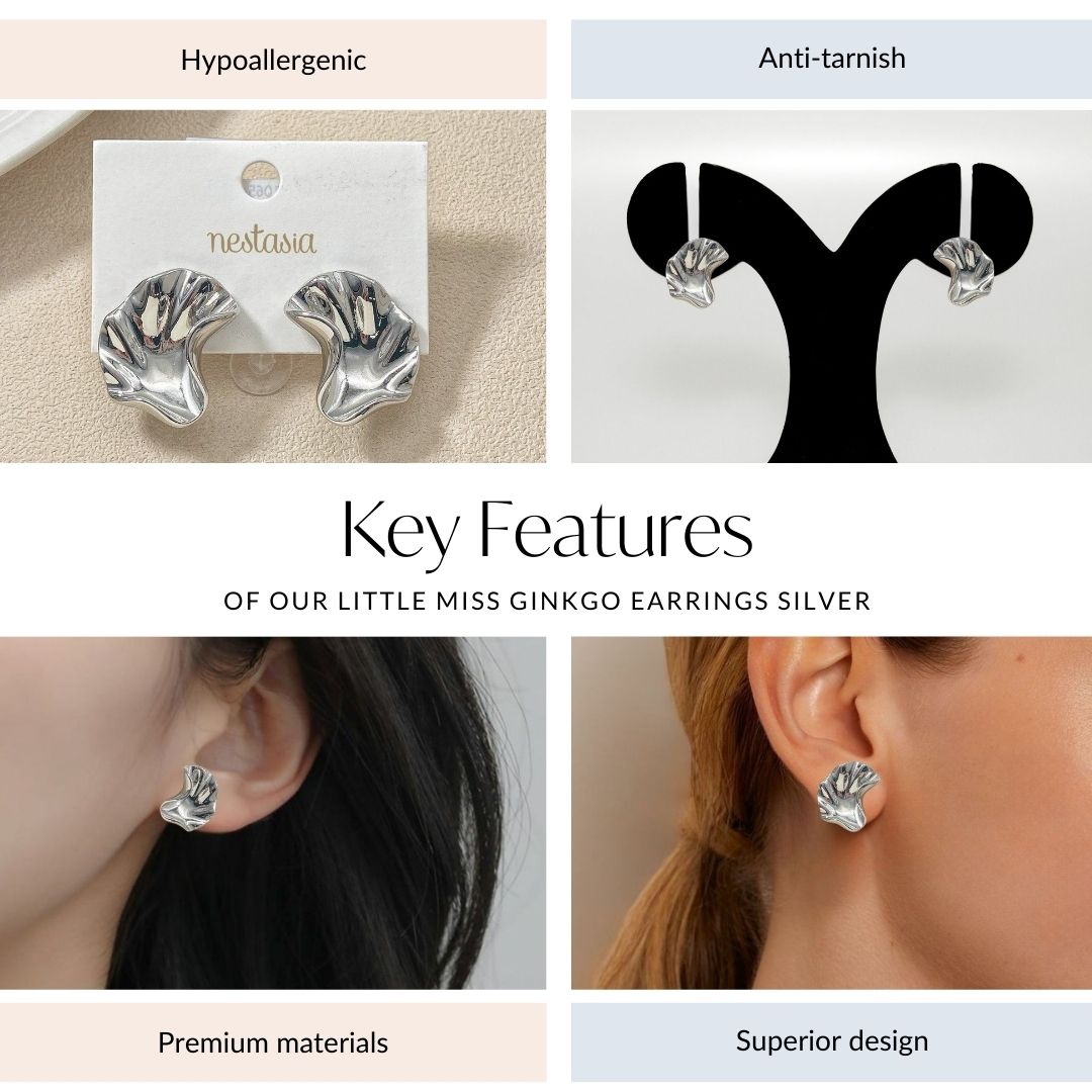Little Miss Ginkgo Earrings Silver Nestasia