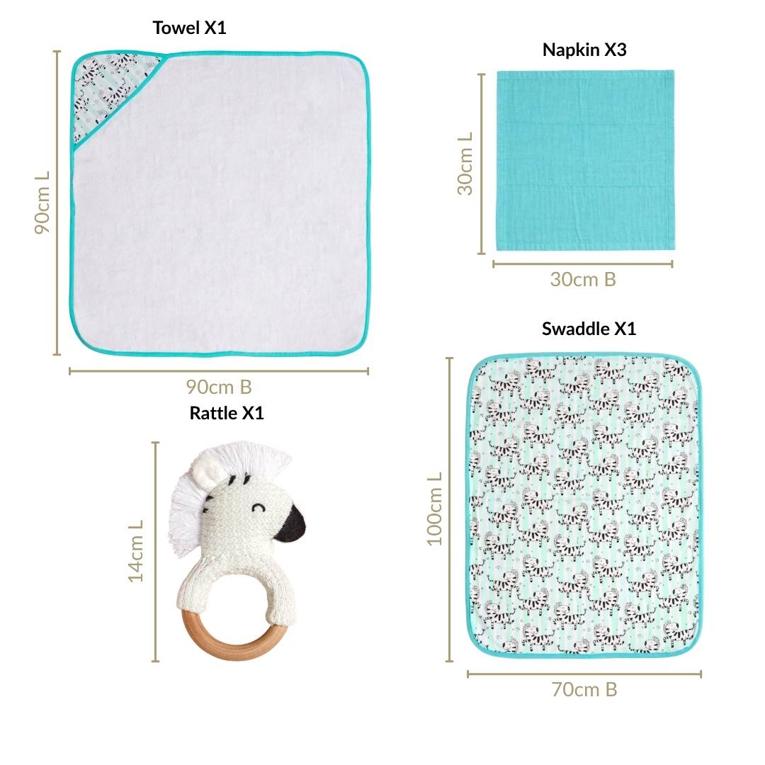 Zebra Baby Hamper With Swaddle Towel Napkin Rattle Set Of 6 Nestasia