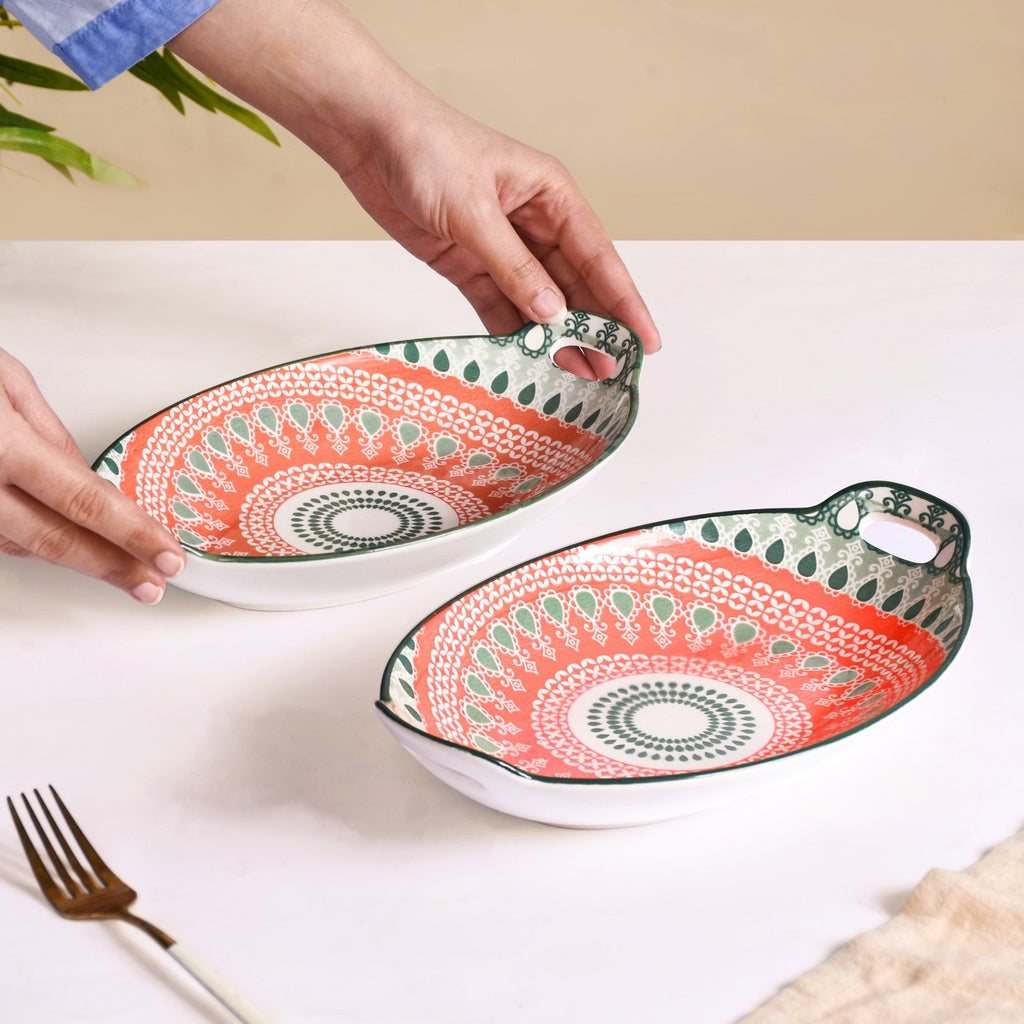 Orange And Green Mandala Snack Platter Set Of 2 Nestasia
