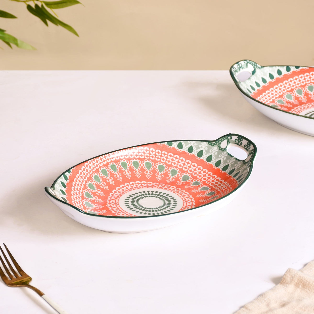 Orange And Green Mandala Snack Platter Set Of 2 Nestasia