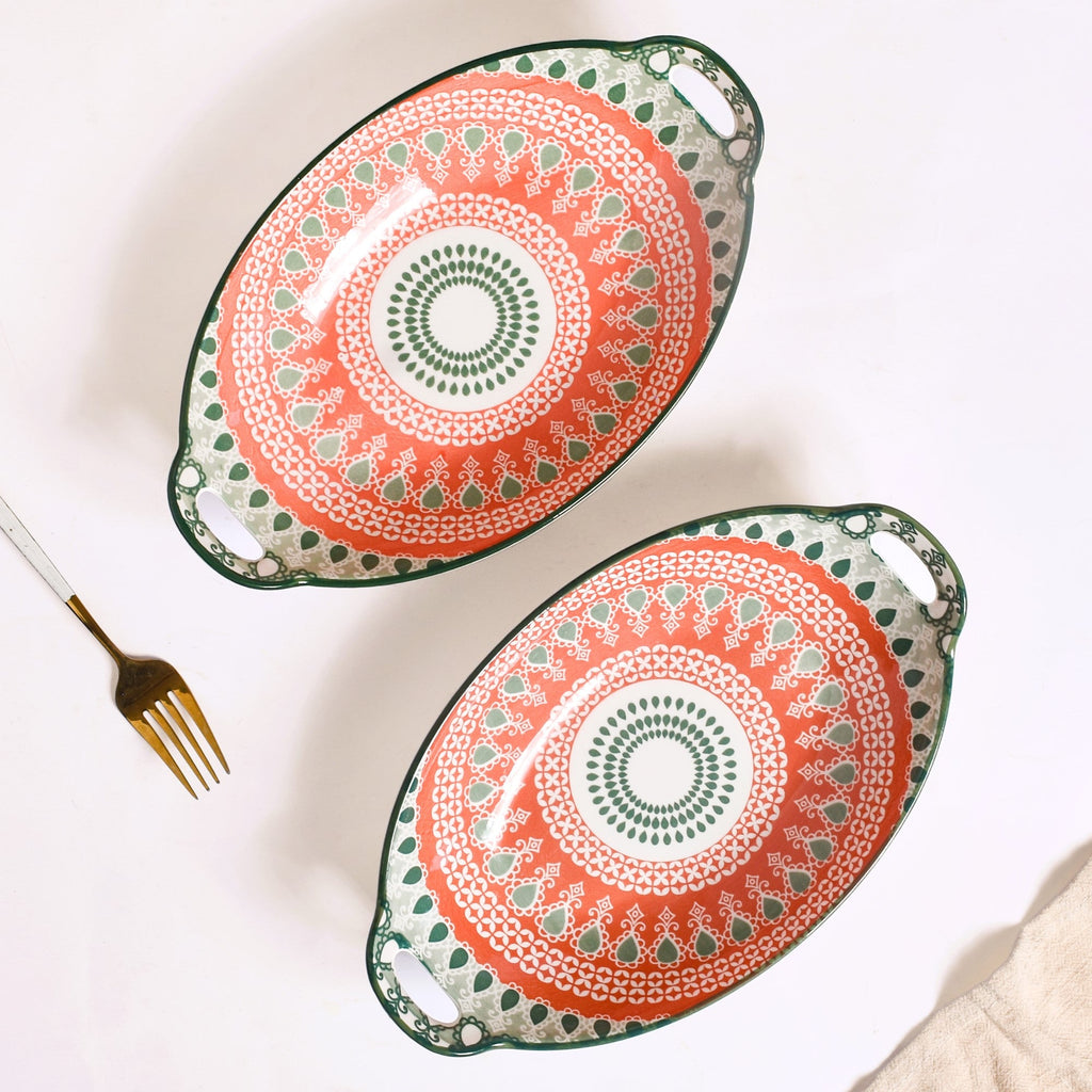Orange And Green Mandala Snack Platter Set Of 2 Nestasia