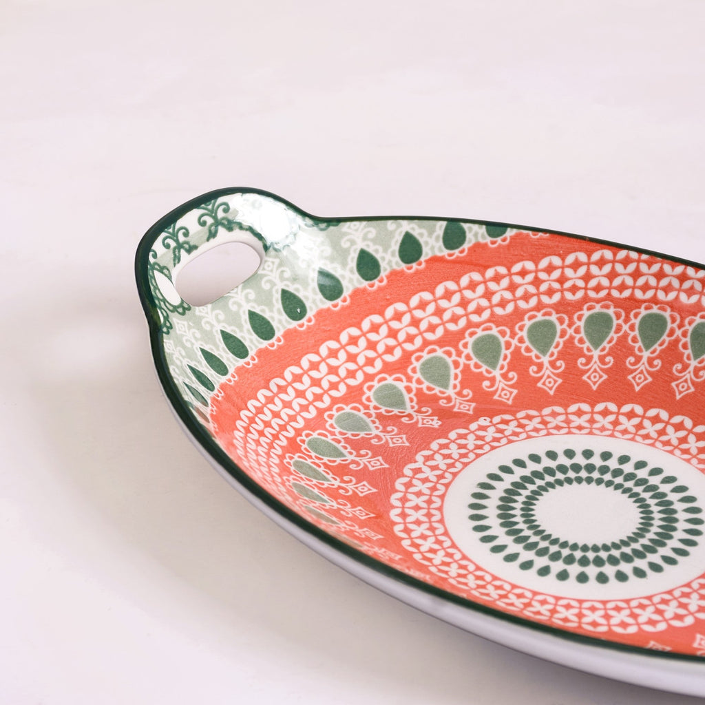 Orange And Green Mandala Snack Platter Set Of 2 Nestasia