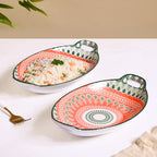 Orange And Green Mandala Snack Platter Set Of 2 Nestasia