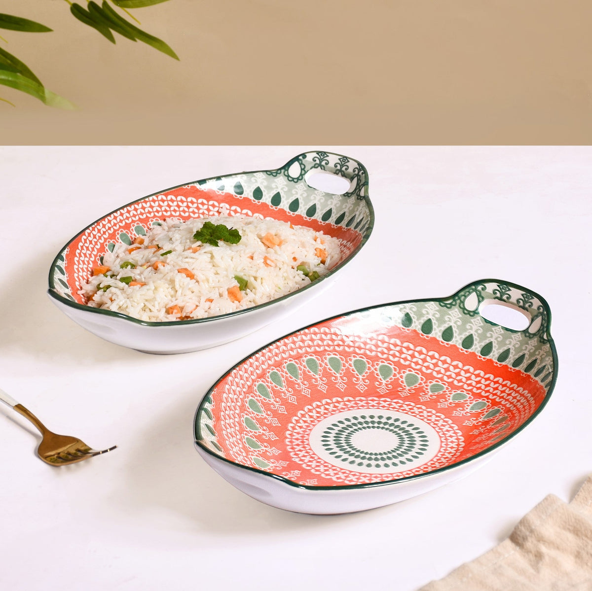Orange And Green Mandala Snack Platter Set Of 2 Nestasia