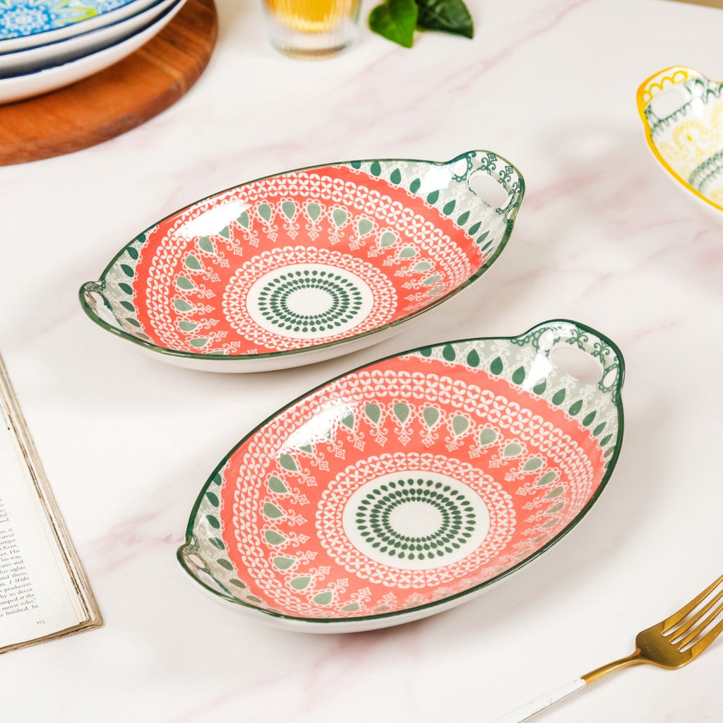 Orange And Green Mandala Snack Platter Set Of 2 Nestasia