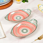 Orange And Green Mandala Snack Platter Set Of 2 Nestasia