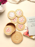 Handwoven Rattan Coasters Set for Tabletop, Dining, and Drink Protection