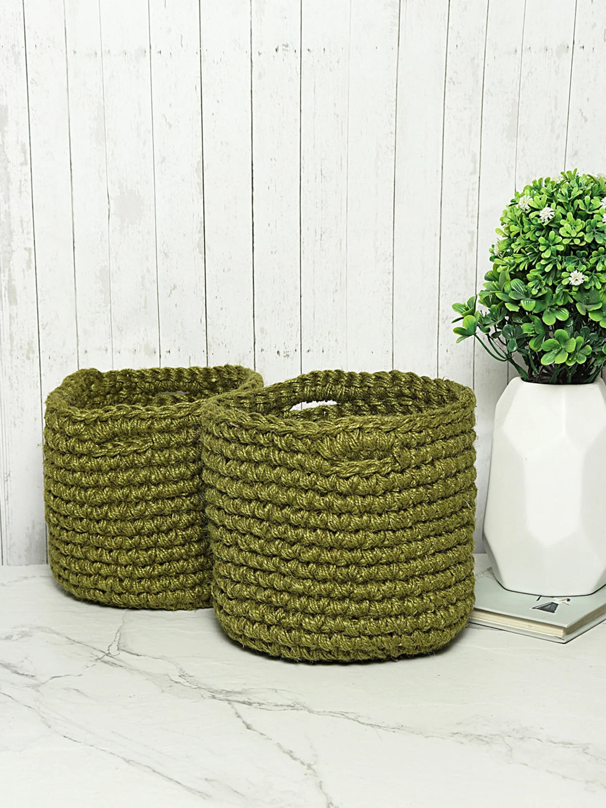 Set of 2 Soft Cotton Basket for Plants, Books, or Blankets