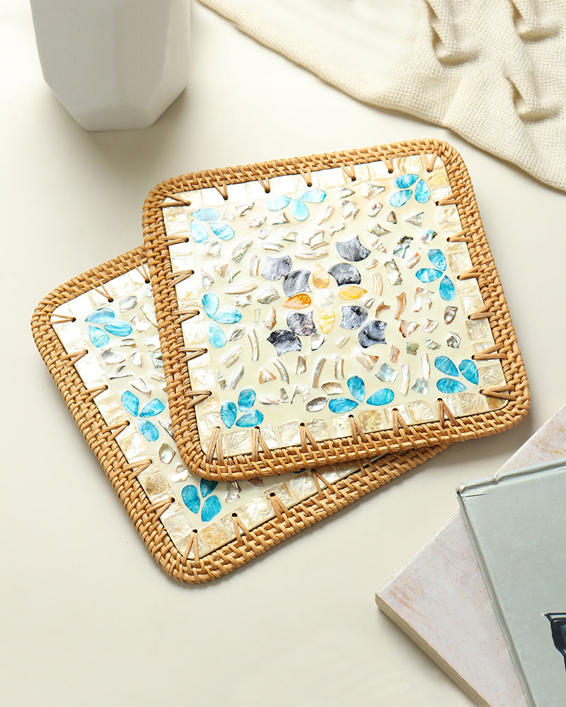 Square Mother of Pearl Table Mats for Meals and Decorative Table Setting