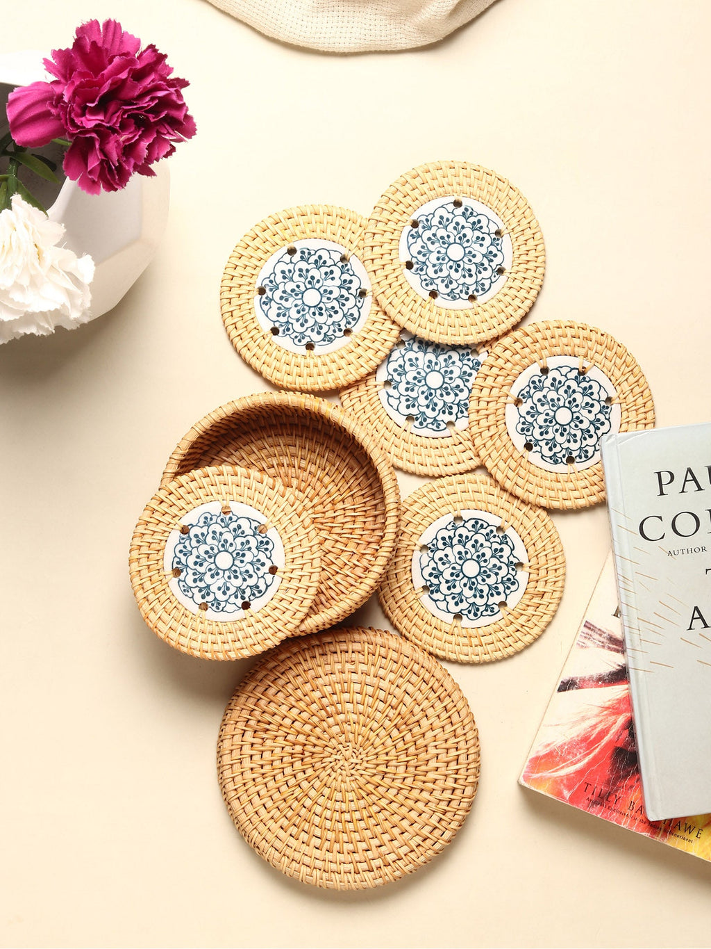 Handwoven Rattan Tea Coasters for Tabletop, Dining, and Beverage Protection