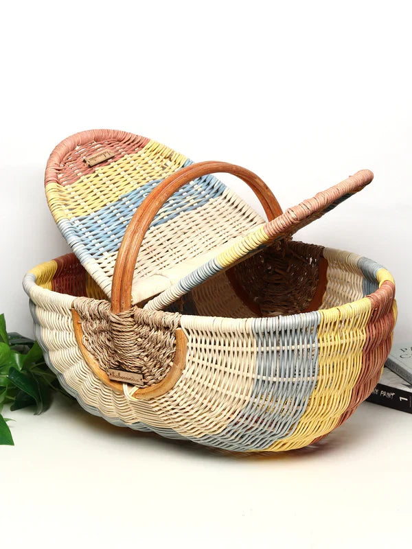 Handwoven Wicker Picnic Basket for Outdoor Dining, Beach & Park Use