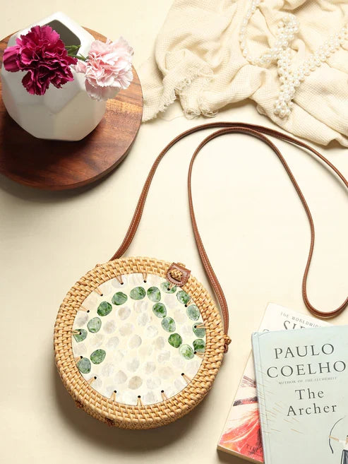 Lightweight Handmade Rattan Crossbody Bag for Vacation, Picnic and Everyday Wear