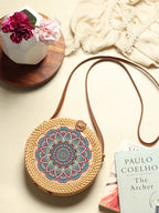 Handwoven Round Rattan Sling Bag for Beach Trips, Travel, and Casual Wear