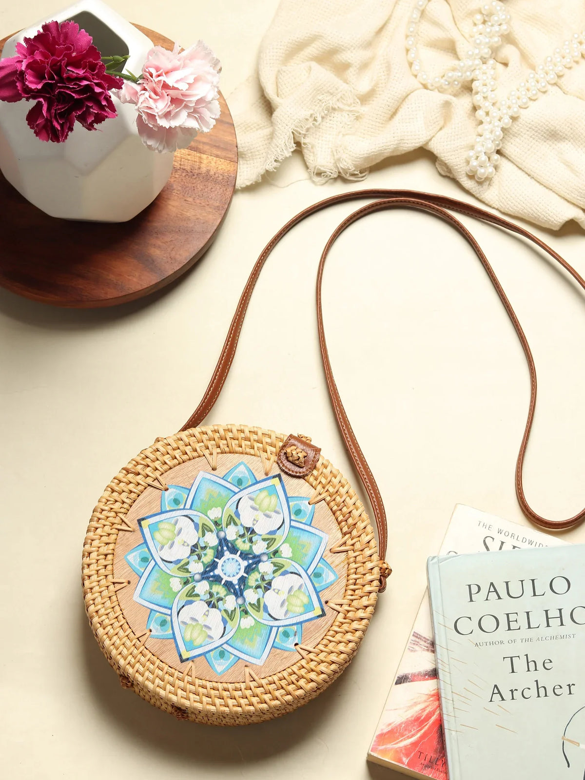 Boho-Chic Round Rattan Crossbody Bag for Summer, Festivals, and Outdoor Adventures