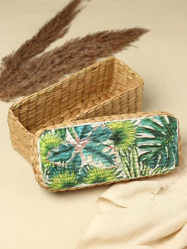 Handwoven Long Seagrass Storage Box for Scarves, Accessories & Small Items