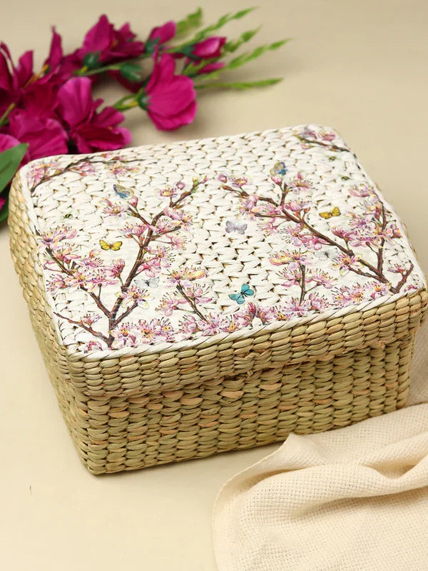 Stylish Seagrass Lid Box for Wardrobe & Accessories Storage