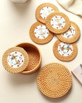 Elegant Set of 6 Rattan Coasters with Storage Box for Home, Office, and Table Decor