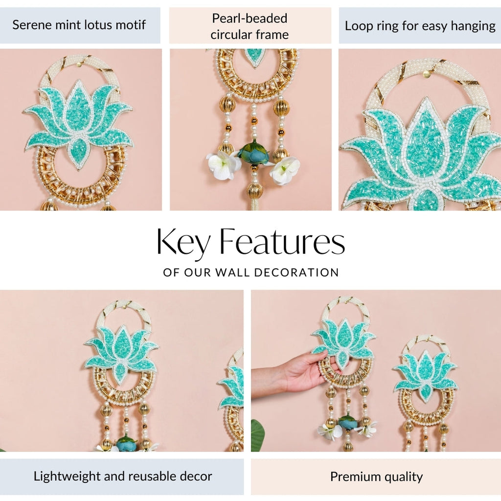 Lotus Bloom Wall Hanging Set Of 2 Mint Blue Nestasia