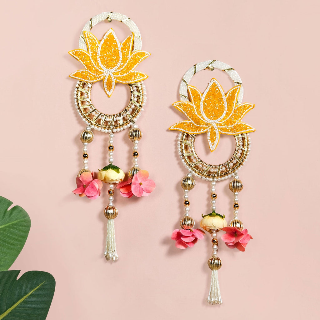 Lotus Charm Wall Hanging Set Of 2 In Yellow Nestasia