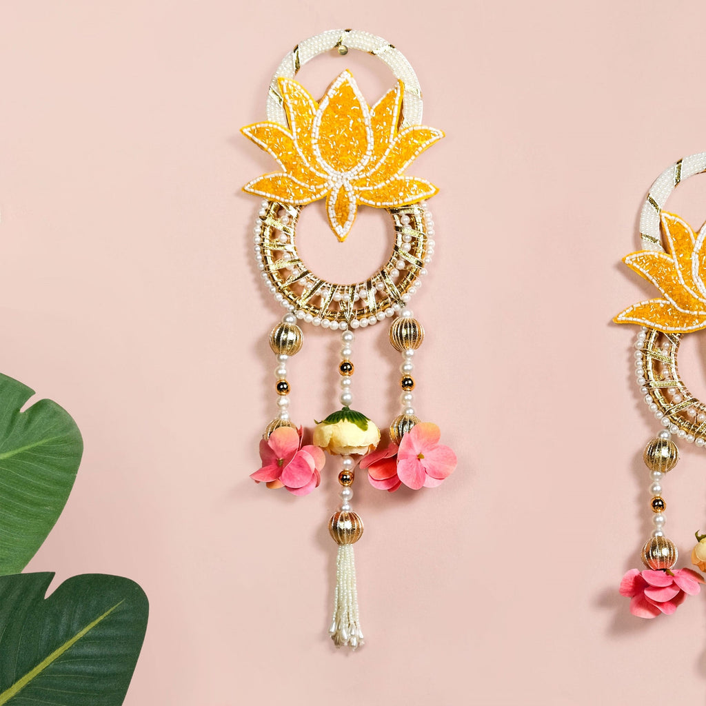 Lotus Charm Wall Hanging Set Of 2 In Yellow Nestasia