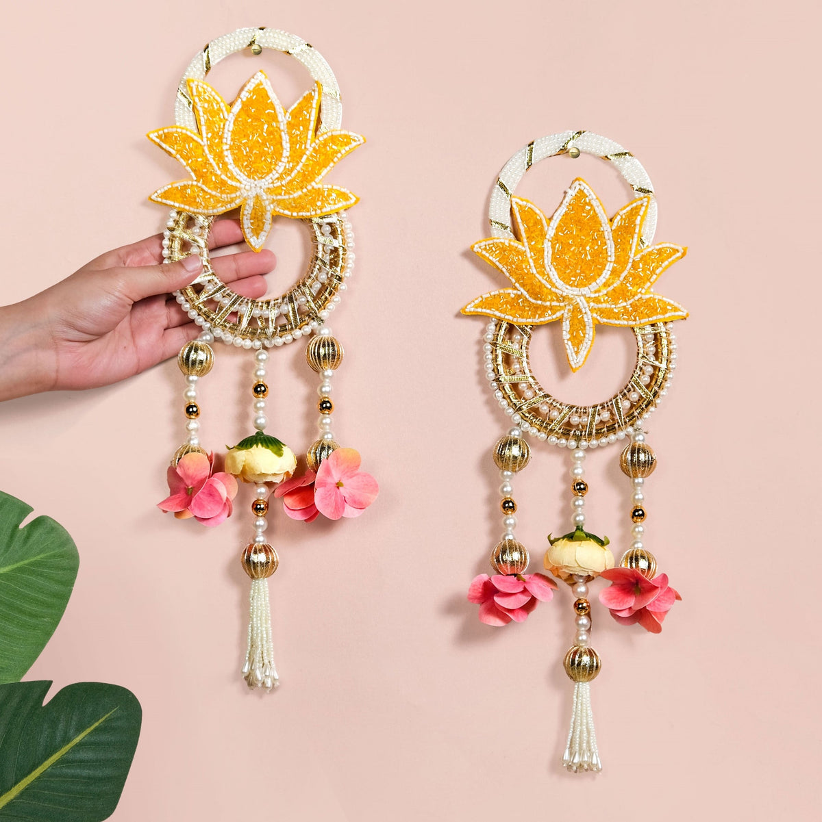Lotus Charm Wall Hanging Set Of 2 In Yellow Nestasia