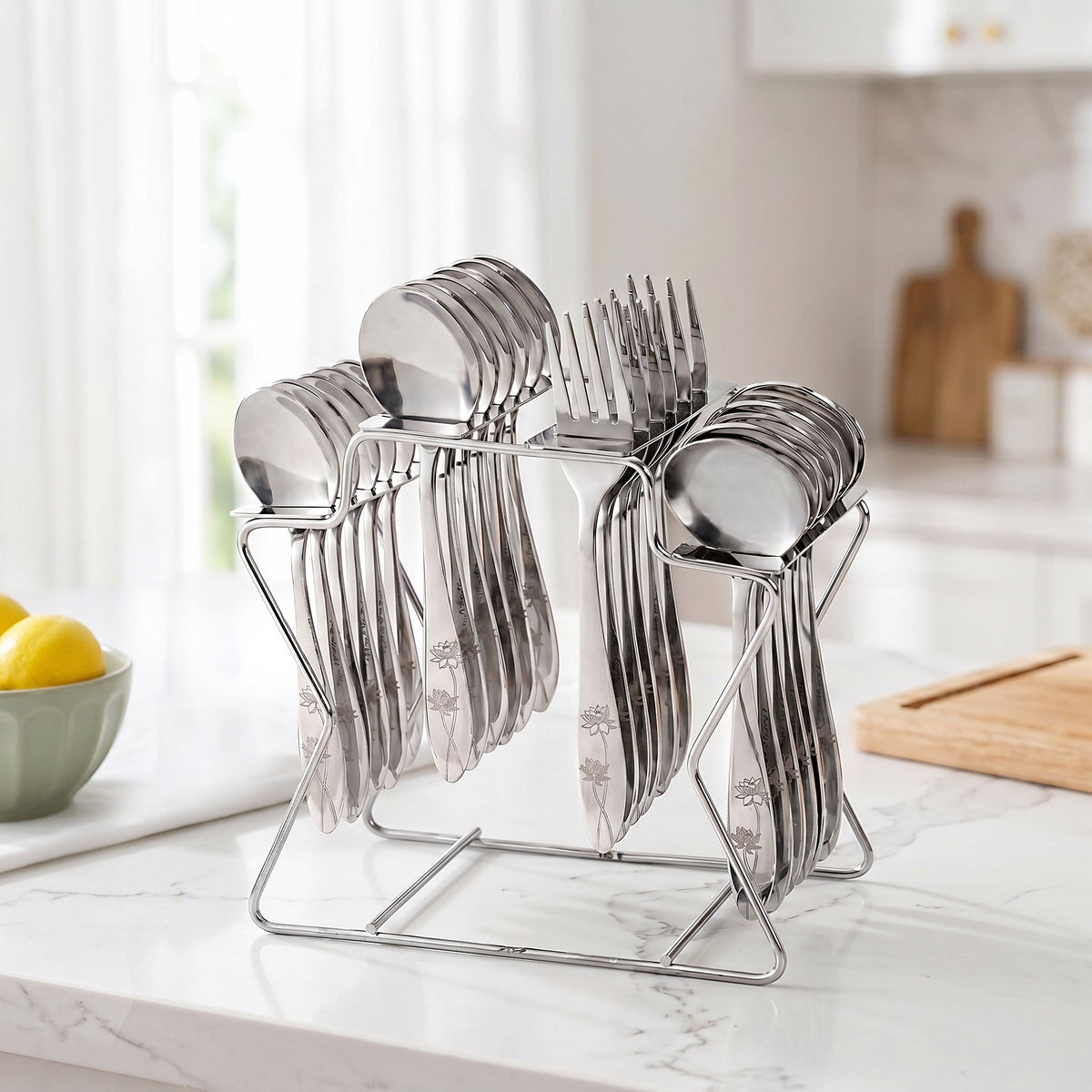 Lotus Design Cutlery With Stand Set Of 25 Nestasia