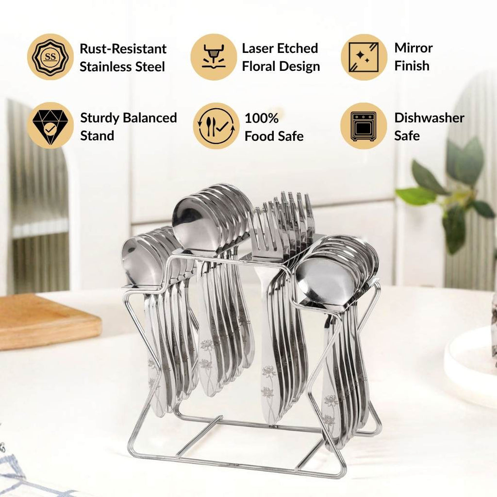 Lotus Design Cutlery With Stand Set Of 25 Nestasia