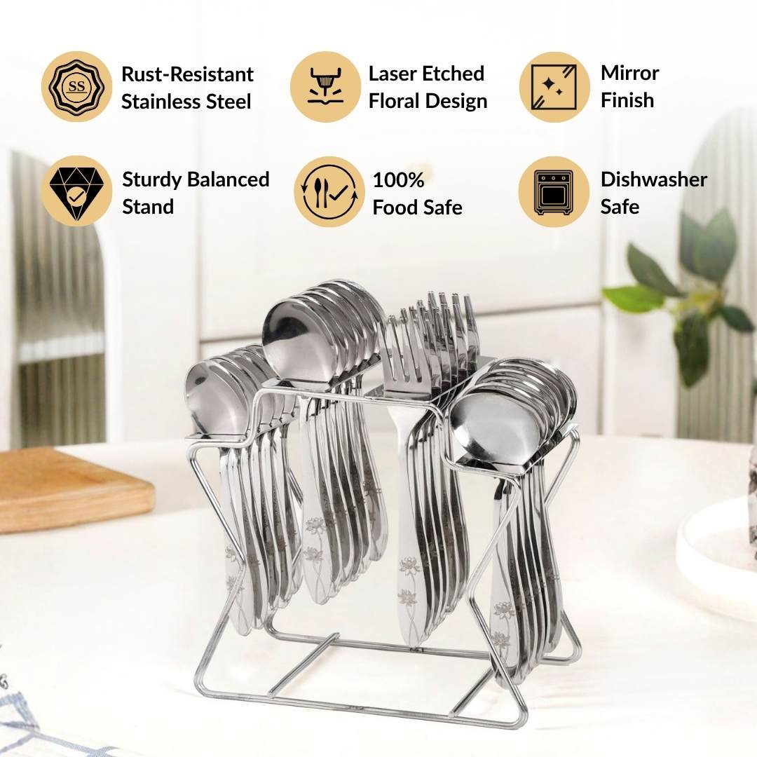 Lotus Design Cutlery With Stand Set Of 25 Nestasia