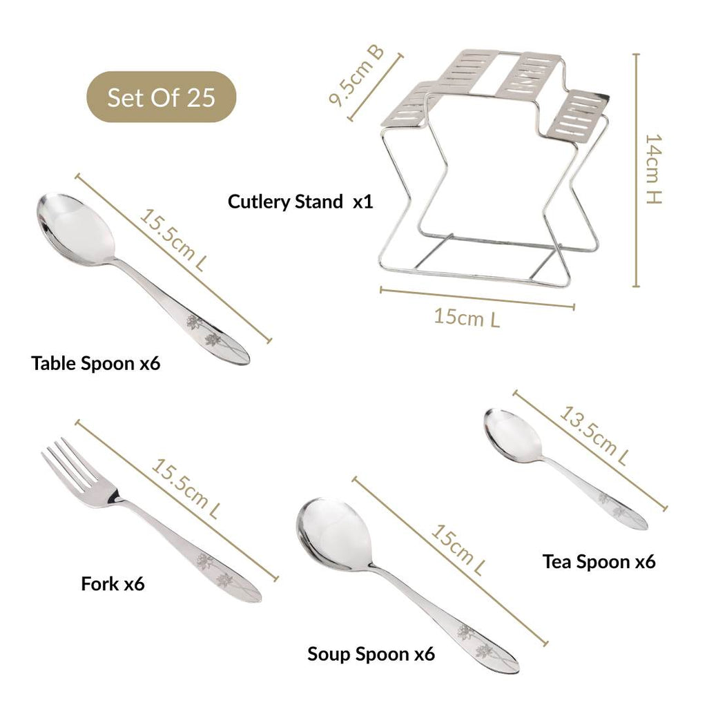 Lotus Design Cutlery With Stand Set Of 25 Nestasia