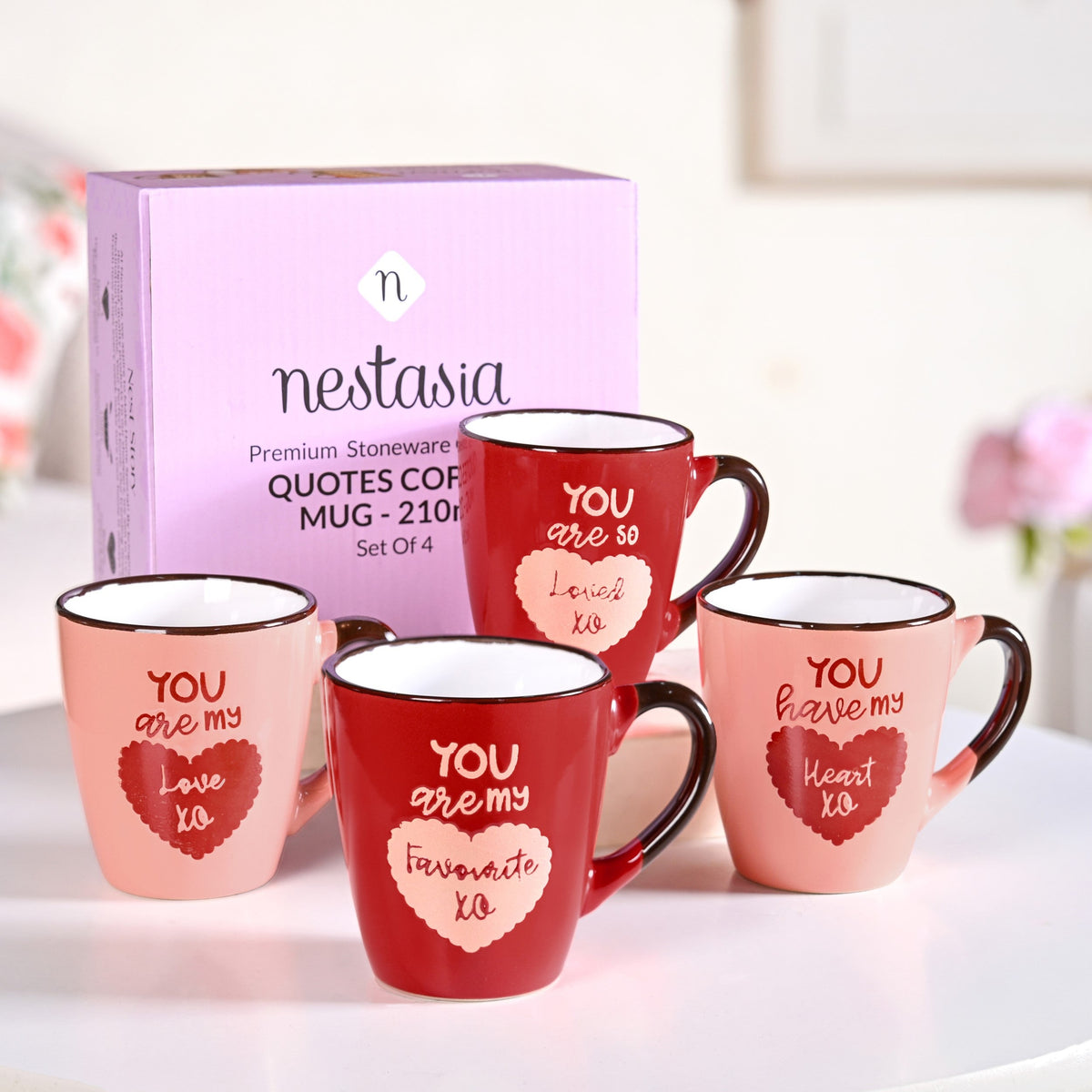 Love Note XO Ceramic Mug Set Of 4 210ml Nestasia