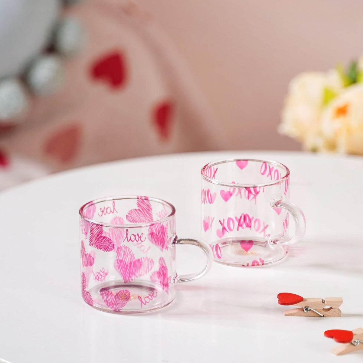 Heart XO Glass Small Size Cup Set Of 2 Pink 140ml Nestasia