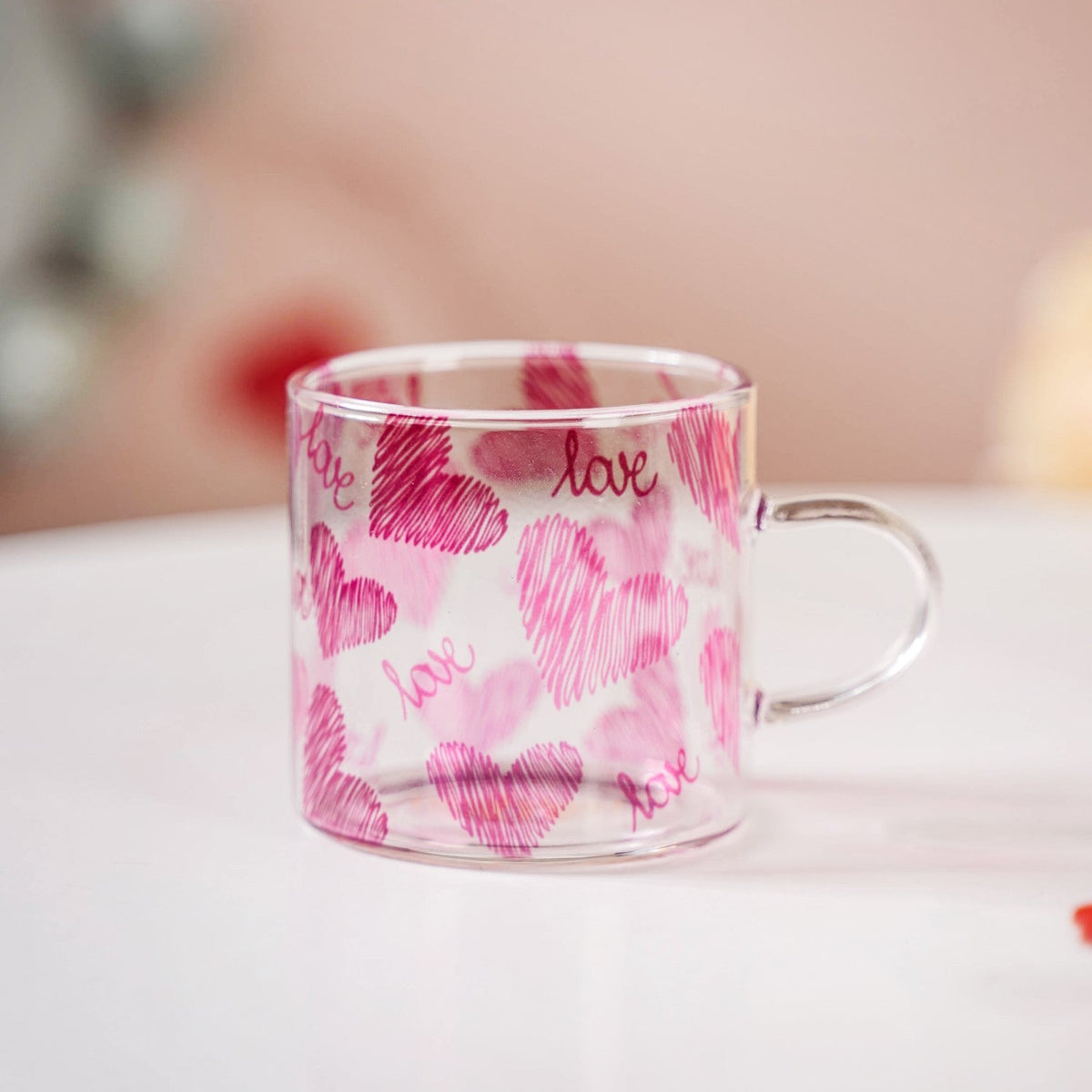 Heart XO Glass Small Size Cup Set Of 2 Pink 140ml Nestasia