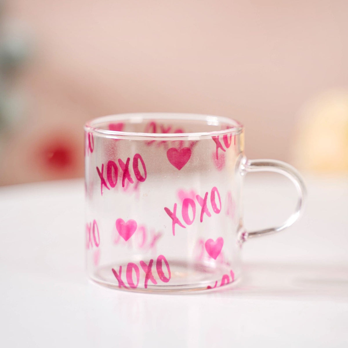 Heart XO Glass Small Size Cup Set Of 2 Pink 140ml Nestasia