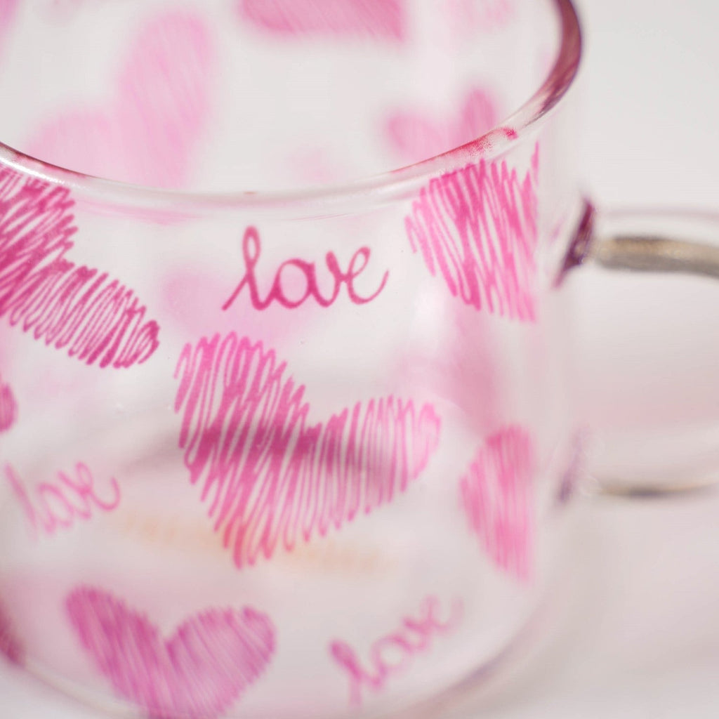 Heart XO Glass Small Size Cup Set Of 2 Pink 140ml Nestasia