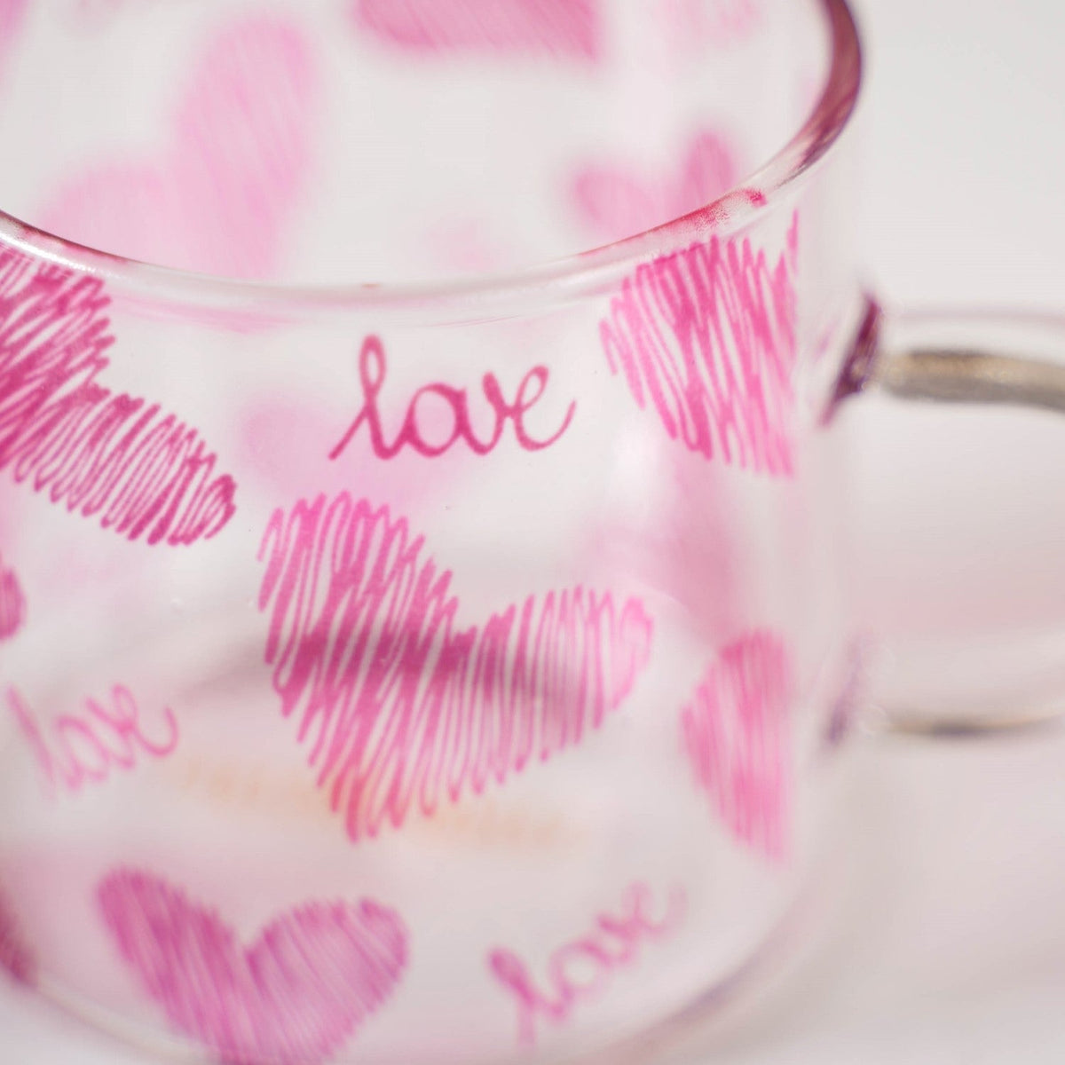 Heart XO Glass Small Size Cup Set Of 2 Pink 140ml Nestasia