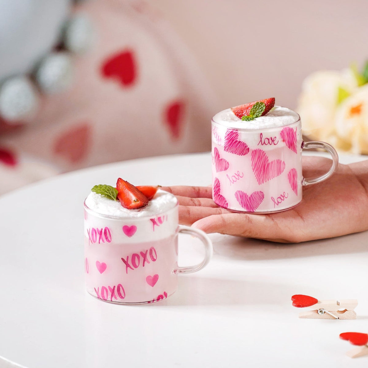 Heart XO Glass Small Size Cup Set Of 2 Pink 140ml Nestasia