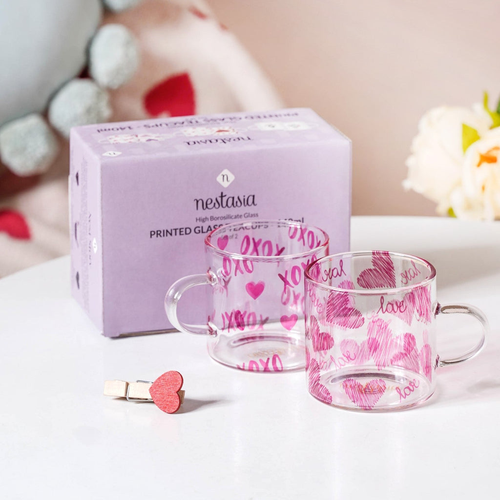 Heart XO Glass Small Size Cup Set Of 2 Pink 140ml Nestasia