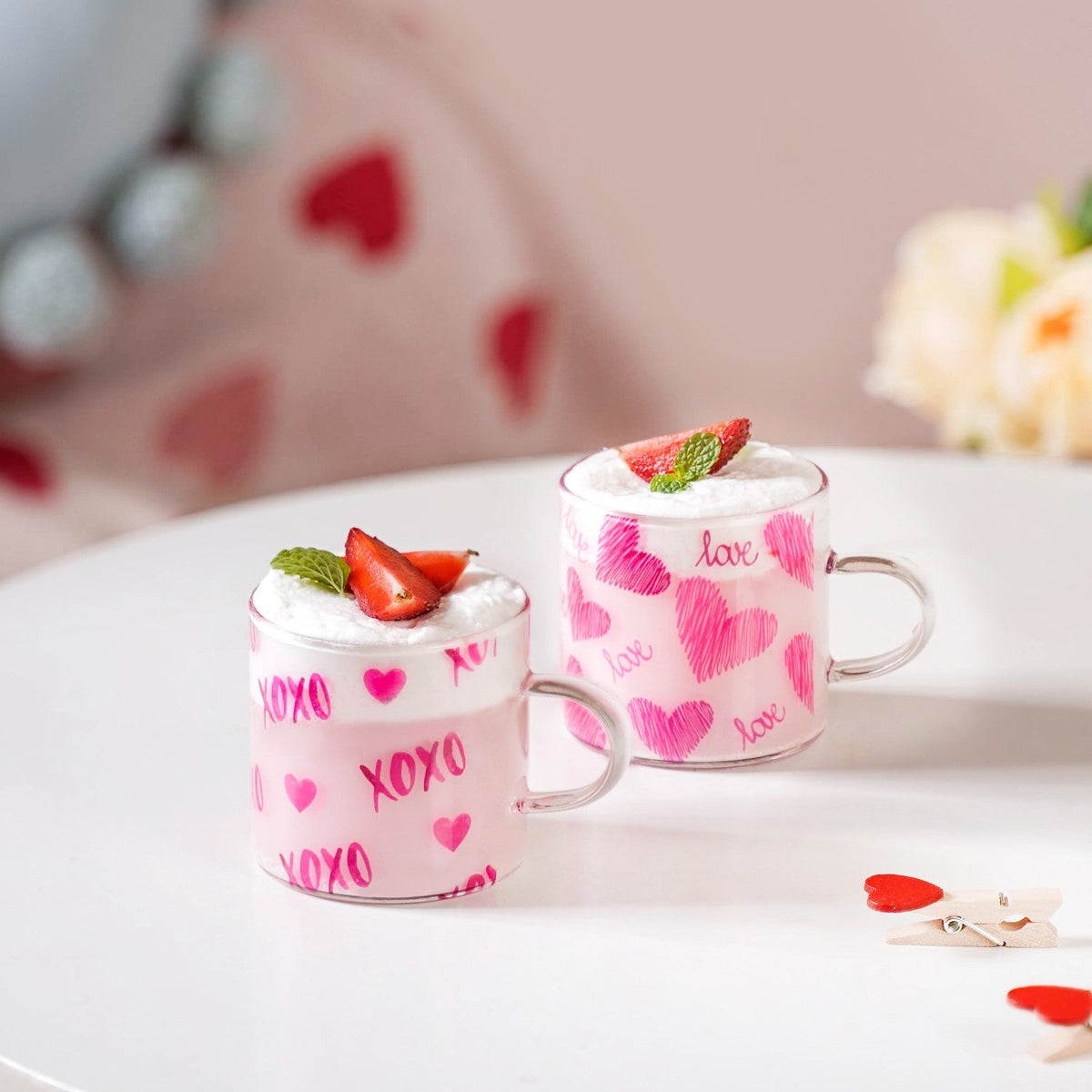 Heart XO Glass Small Size Cup Set Of 2 Pink 140ml Nestasia